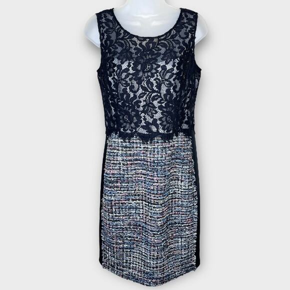 Kay Unger Dresses & Skirts - KAY UNGER metallic tweed & lace cocktail party dress size 8 black/silver holiday